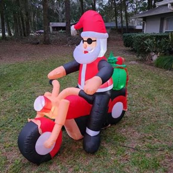 6' Christmas Inflatable Santa Claus Riding A Motorcycle Blow-Up Decor - Picture 7 of 8